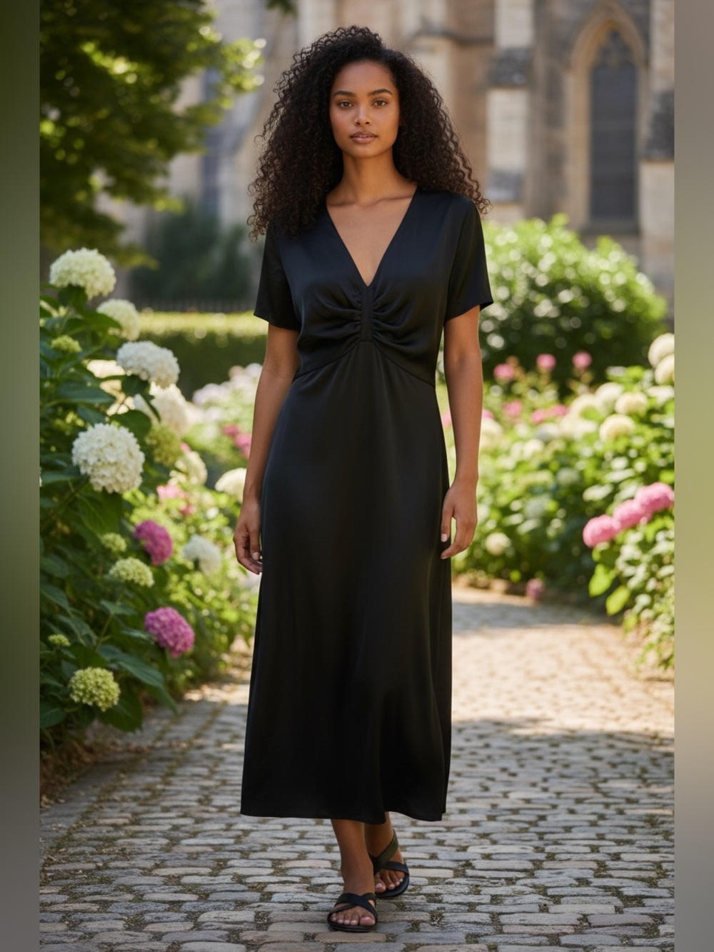 Halogen Black Silky V-neck dress L